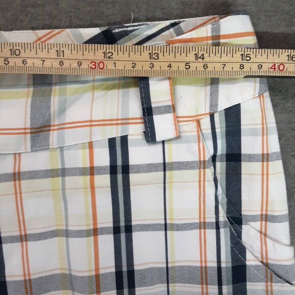 Lija Plaid Golf Shorts Cream Blue Orange Size 6 Bermuda Outdoor Preppy Easy Care - Picture 8 of 10